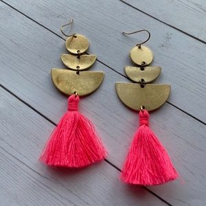 Gold and Hot Pink Tassel Earrings